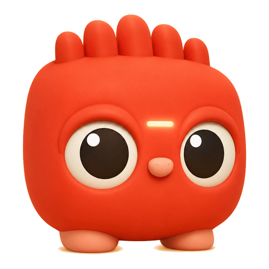 CUDDY, a rounded red character with two large eyes and a lit strip across its brow